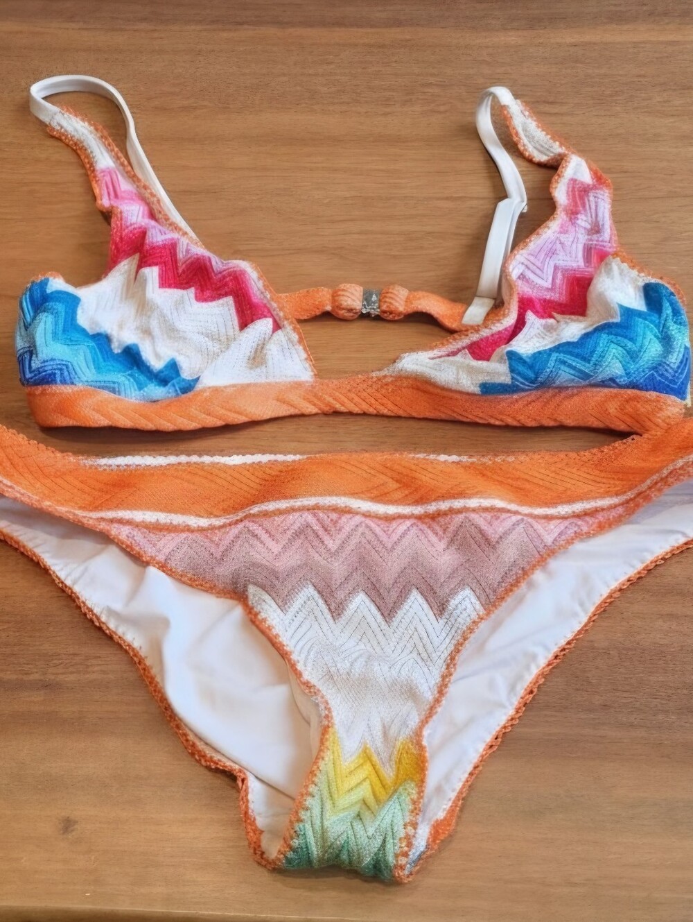 Missoni Mare Orange Multi Zigzag Chevron Triangle Bikini Size IT40 S - Picture 3 of 8